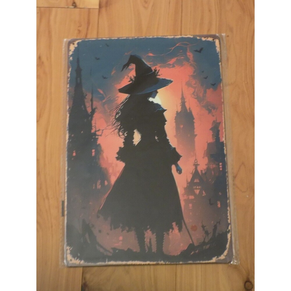 Metal Tin Decorative Art Sign Wall Decor Haunting Evil Wicked Witch